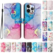 For iPhone 16e 16 15 14 13 12 Pro Max Plus Case Marble Leather Wallet Flip Cover