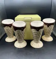 D'Lusso Sprinkle Ice Cream Cone Sundae Cups/Glasses Set Of 4 New In Box Vintage