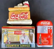 Coca Cola Memorabilia- 2 Coke Tins, Porcelain Box, 75th Anniversary Coke Bottle
