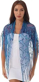 [Hedmy] Women's 1920s Sequins Wedding Capes Sheer Mesh Fringed Shawls and Wraps for Evening Party Dress Cover Up