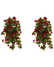 Nearly Natural Set of 2 Indoor/Outdoor UV-Resistant Geranium Artificial Hanging Plants