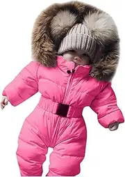 [Generic] Kids Snow Pants with Bib Baby Romper Outerwear Snowsuit Girls Coat Infant Jumpsuit Hooded Jacket Warm Girls Coat&Jacket 12 Kid Hot Pink