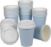 BrewHouse Disposable Coffee Cups with Lids 12 oz | Luxury Paper Cups | Disposable Cups with Lids | Travel Coffee Cups | To Go Cups | Hot Cups 12oz | Paper Coffee Cups with Lids | 25 Count Light Blue