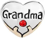 [LSxAB] Love Grandma Charm Competible with Pandora Charm Bracelets Women Girls Heart Family Grandmother Nana Silver Bead Granddaughter, No Gemstone
