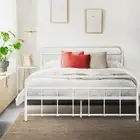 Double Bed Frame Metal Bed Frame Enhanced Metal Tube Slat Country-Style White