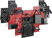PEGZONE Controller and Headphone Holder Wall Mount, Modular Gaming Pegboard with Accessories, Controller Stand for Xbox PS5 PS4 Switch, Video Game Storage, Disc Shelf, 14pcs Pegboard, Black & Red