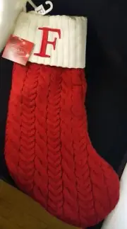 St. Nicholas Square Monogrammed Red Cable Knit Christmas Initial Stocking "F"
