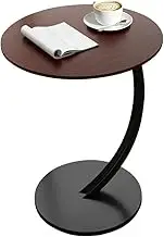 End Table with C-Shaped Pillar, Side Table for Sofa and Bed, Couch Side Table with Metal Frame, Round Coffee Table for Living Room Bedroom Bedside Laptop Snack Coffee Walnut & Black