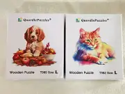 Set of 2 - Quordle WOODEN Puzzles - Large Size - Cocker Spaniel Dog & Tabby Cat