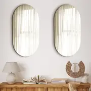 Oikiture Wall Mirrors Oval Frameless Mirror 84x50cm Set of 2