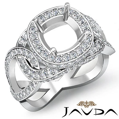 Diamond Engagement Designer Ring Halo Pave 14k W Gold Cushion Semi Mount 1.8Ct
