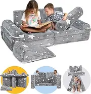 LIODUX 10pcs Modular Kids Couch - Furniture Set & Children Floor Sofa Alternative Cushion (Grey)
