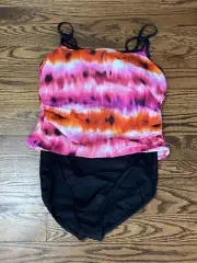 Women’s Eddie Bauer Miraclesuit One Piece Bathing Suit 18D Fauxkini 18 Soft cup