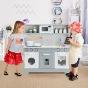 CostwayWooden Pretend Kitchen Playset with Accessories for Kids