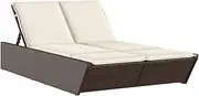 vidaXL Double Sun Lounger with Cushions - Brown Poly Rattan, Adjustable Backrest, Removable Covers, 118x200 cm Outdoor Daybed for Patio/Garden/Deck