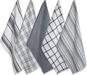 DII Cotton Luxury Assorted Kitchen Dish Towels, 18 x 28 Set of 5, Ultra Absorbent Fast Dry, Professional Grade Tea Towels for Everyday Cooking and Baking-Gray