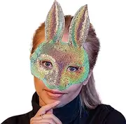 Half Face Rabbit Face Covers - Half Face Shiny Bunny Covers - Bunny Masques for Women Ladies, Costume Accessories for Halloween Easter Masquerade