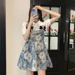 雲裳衣尚服飾 S-2XL 套裝女裙 北一女中制服 整套衣服 女運動 夏季法式復古提花卡通小貓吊帶連衣裙+短袖