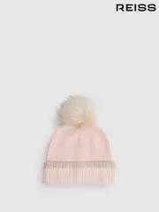 Reiss Pink Hattie Wool Ribbed Pom-Pom Hat (Q71627) | $55