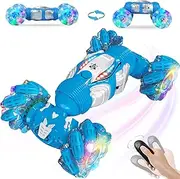BEMITON High Speed RC Stunt Car for Boys with Light, 4WD 2.4GHz Remote Control Sensor Toys Cars, Double Sided Rotating Offroad Vehicle 360°, Toy Cars for Boys & Cool Girls Blue