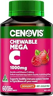 [Cenovis] Chewable Mega Vitamin C 1000mg (Berry) 60 Tablets - Reduces Severity & Duration of Common Cold Symptoms - Supports Healthy Immune System Function, Collagen Formation & Minor Wound Healing
