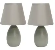 Simple Designs Mini Egg Oval Ceramic Table Lamp 2 Pack Set Gray