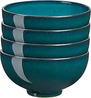 [Denby] Greenwich Rice Bowls Set of 4 - Dishwasher Microwave Safe Crockery 480ml, 13cm - Green Glazed Ceramic Stoneware Tableware - Chip & Crack Resistant Soup Bowls