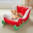 Pet Sofa Bed Indoor Outdoor Festive Christmas Plush Sleigh for Cats Dogs Holiday