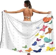 [RPLIFE] Colorful Butterflies Polka Dots White Sarong Wraps, Summer Swimsuit Sarong Long, Large, Colorful Butterflies Polka Dots White, Large
