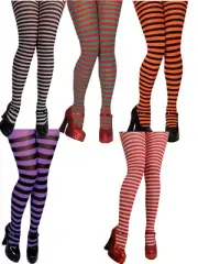 Ladies Striped Tights Fancy Dress Halloween Christmas Hooped tights OS