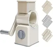 Rotary Cheese Grater - Kitchen Food Slicer with Handle, Handheld Rotary Grinder with 3 Replaceable Blades for Fruit Vegetable Nuts, White