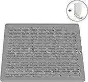 JXJFOZ Silicone Drying Mat, 45 x 40 cm, Dish Drying Mat, Dish Drying Mat, Drip Mat, Rubber Non-Slip Dish Mat with Hooks (Grey, Large XL)