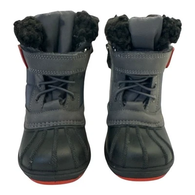 Cat & Jack Toddler Boy Winter Snow Boots Gray Black Red Fur Lined, Size 6
