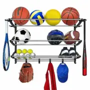 Steel Sports Rack Wall Mounted Storage Organizer Balls Shoes Gloves Shelf Garage