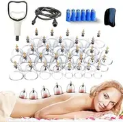 32 Piece Cupping Glasses with Vacuum Pump, Cupping Set Made of PS Material, Cupping Device & Massage Set with Fascia Scraper, Acupressure Point Magnets for Arms, Legs, Back, Shoulders (32 Cups)