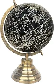 Educational/Antique Globe with Brass Antique Arc and Base/World Globe/Home Decor/Office Decor/Gift Item / 8 inches (Black Gold)