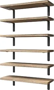 WOPITUES Wood Floating Shelves Set of 6, Shelves for Wall Decor, Farmhouse Shelf for Bedroom, Bathroom Storage Shelves, Book Shelves for Living Room - Rustic Brown