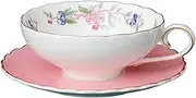 Porcelain Coffee Cup and Saucer, Lotus Flower Tea Cup Set, Afternoon Tea Cup with Gold Trim Fine Bone China Coffee Cup (Color : Pink, Size : 200 ml)