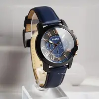 在飛比找momo購物網優惠-【FOSSIL】藍黑皮革三眼計時腕錶(FS5061)