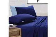 Elan Linen 100% Egyptian Cotton Vintage Washed 500TC Navy Blue King Single Bed Sheets Set