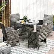Livsip Outdoor Dining Set 5pcs Rattan Garden Patio Outdoor Furniture Grey