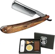 Straight Razor Wooden Handle Shaving Ready for Men Barber,Straight Edge Razor Kit Professional Shaving Razor with Leather Strop Brush Shaving Cream,Barber Approved
