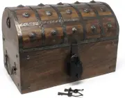 Pirate Treasure Chest with Iron Lock and Skeleton Key - Wooden Storage and Decor