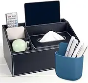 Kalevel 3 Pcs Remote Control Holder Leather Tissue Box Cover Decorative Pen Storage Container with Small TV Remote Caddy for Living Room Office Black