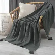130*170cm Knitted Throw Blanket with Tassels Super Soft Microfiber Throws for Couch Living Room Sofa Bed Decorative - Grey