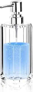 Diakey Acrylic Hand Soap Dispenser, Crystal Clear Modern Liquid Soap Dispenser Bathroom and Kitchen, Thick Refillable Hand Wash Lotion Bottle with Silver Pump, 1 Pack