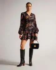 NWT $285 Ted Baker Piara Ruffle Asymmetric Minidress 2/S