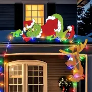 2pcs Christmas Decorations Outdoor Fence Peeker with LED Lights, Light Up