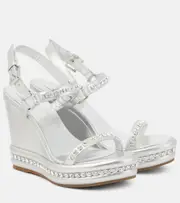 [Christian Louboutin] Christian Louboutin Pyrastrass metallic leather wedge sandals AU 6 silver