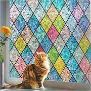 Beautysaid Rainbow Window Film, Privacy Window Film: Stained Glass Window Film, No-Glue Frosted Window Film, Static Cling Film (Multicolor, 44.5x300cm)